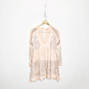 FREE PEOPLE Starlight Mini Dress Light pink embroidered long sleeve women's XS